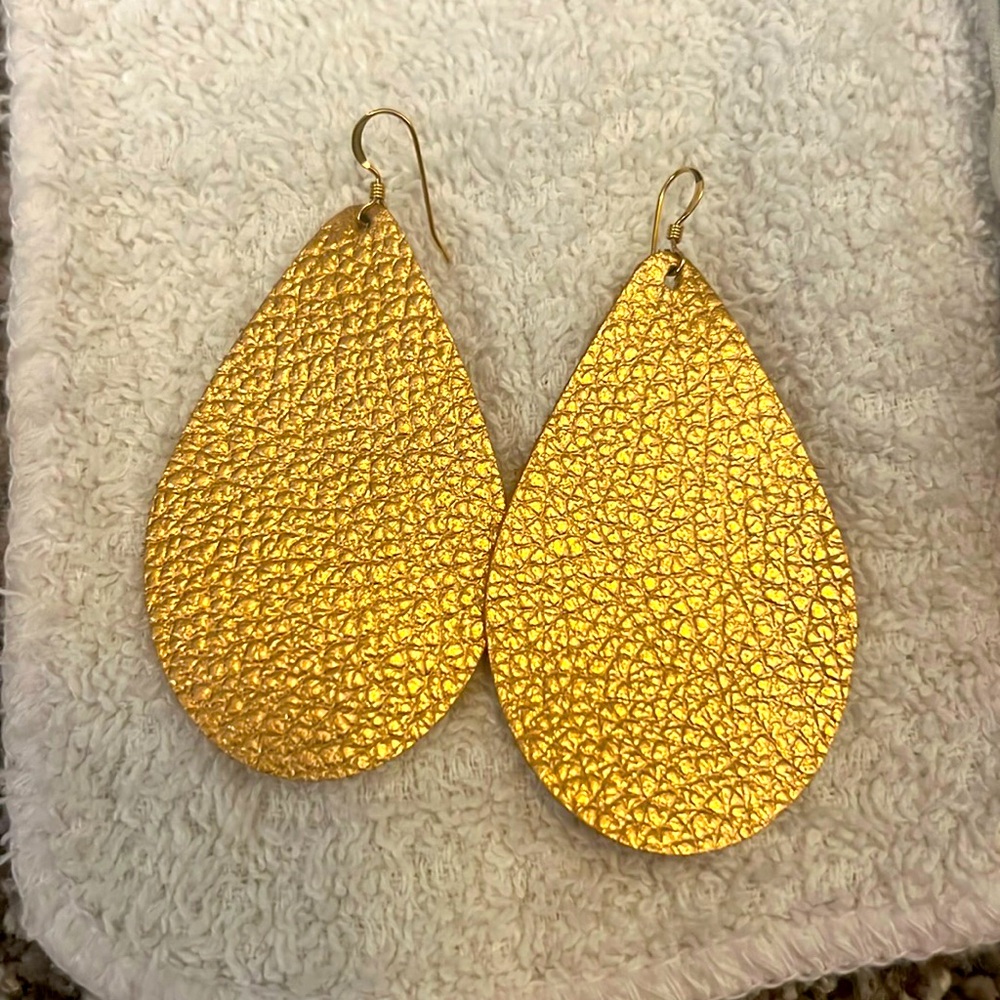 Gold leather earrings